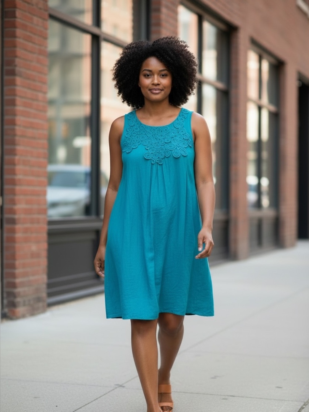 S.L. Fashions Turquoise Rosette Detail Dress